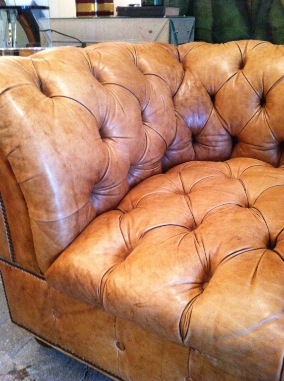 Luxurious Vintage Chesterfield Tufted Leather Sofa by Baker In Good Condition In Miami, FL