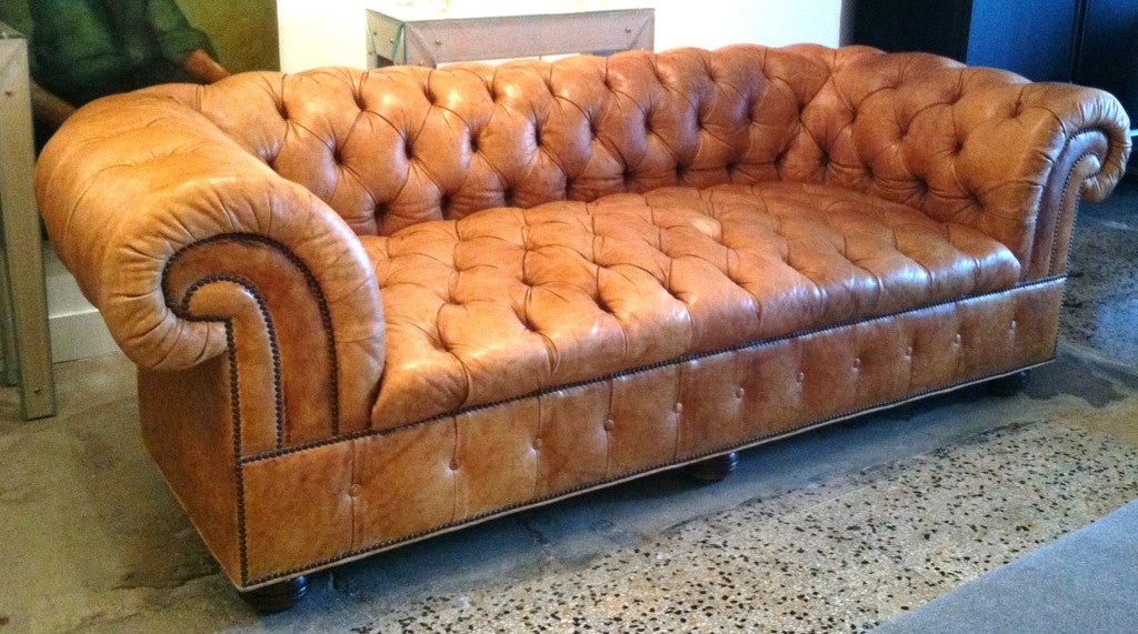 American Luxurious Vintage Chesterfield Tufted Leather Sofa by Baker