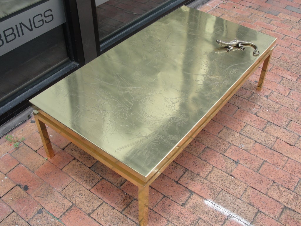 Polished Brass Etched Top Cocktail Table by Rosseau For Sale 3