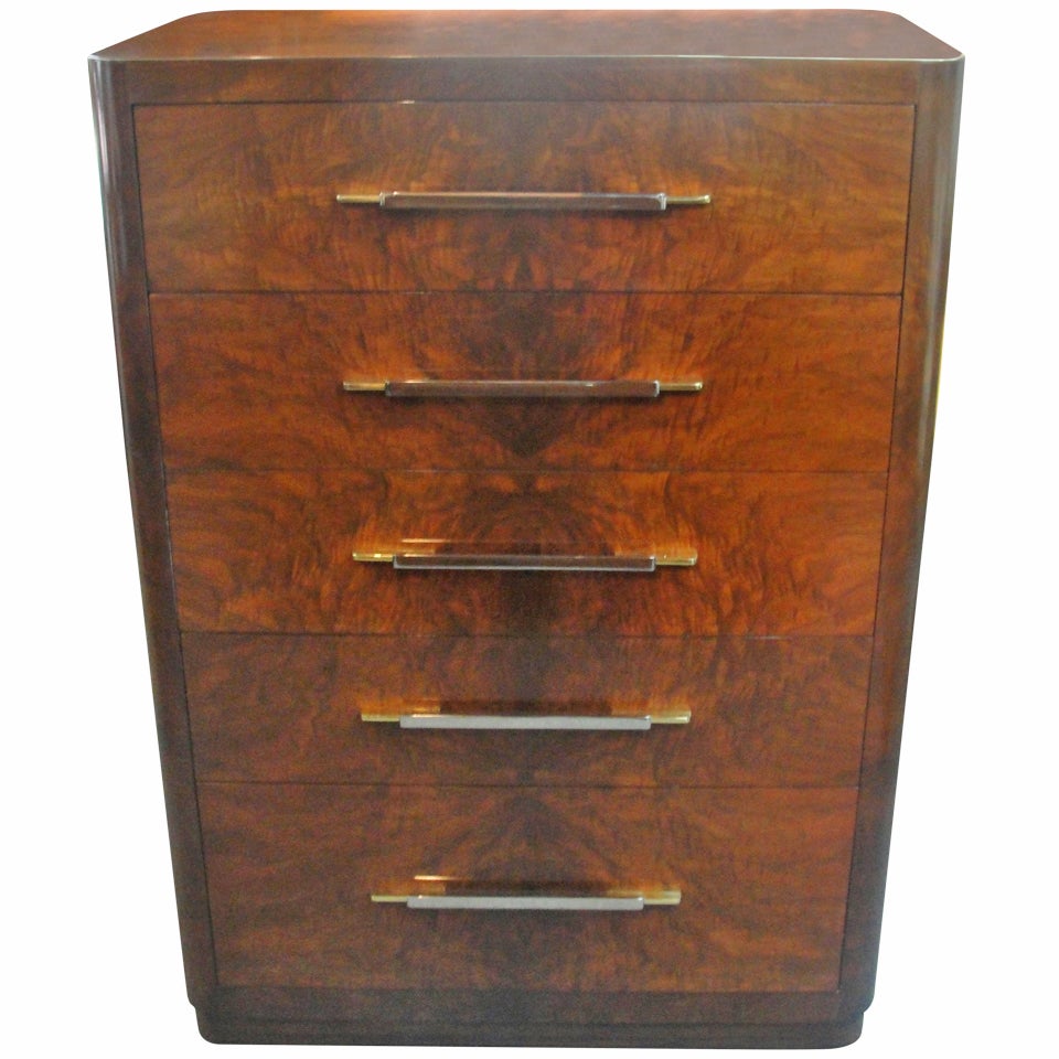 Art Deco Tall-Boy Burl Wood Chest