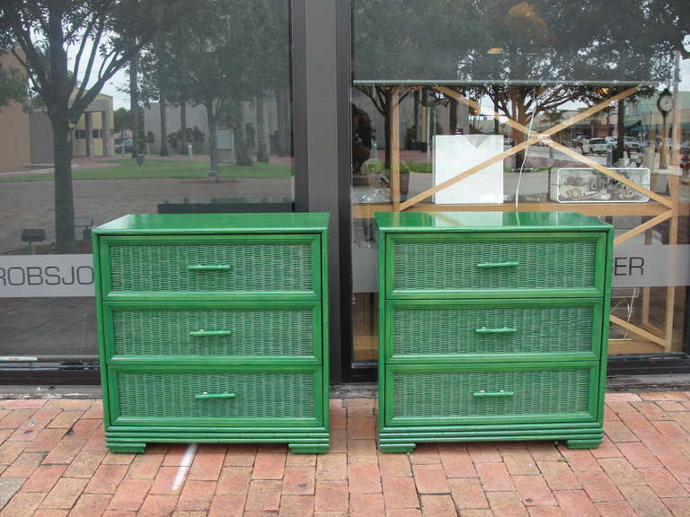 American Pair of Vibrant Jade Green Bamboo Chest of Drawers