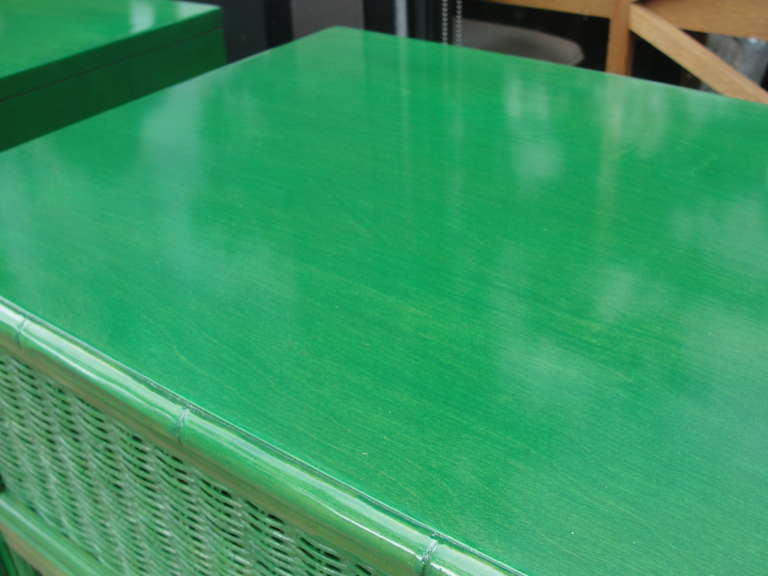 Pair of Vibrant Jade Green Bamboo Chest of Drawers 1