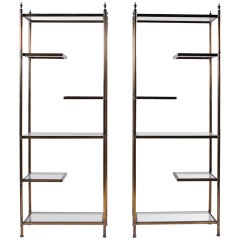 Pair of Tall Patinated  Brass Etageres