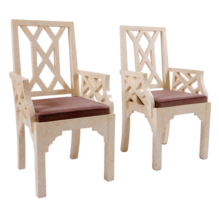 Pair of Chippendale  style Bone Covered Armchairs