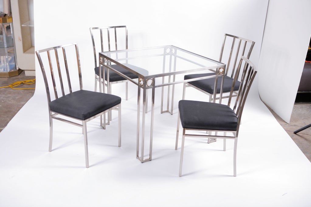 Brushed Steel Game Table and Chairs