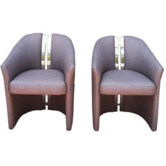 Pair of  "H" Spine Chairs in Linen and Chrome/SATURDAY SALE