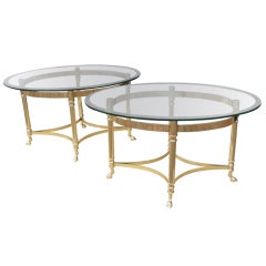 Pair of LaBarge Brass Ramsfeet Oval Side Tables