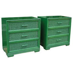 Pair of Vibrant Jade Green Bamboo Chest of Drawers