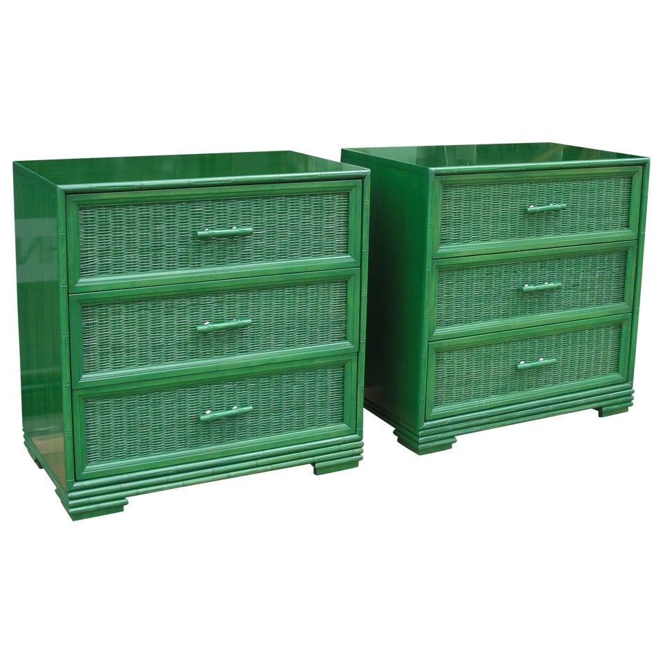 Pair of Vibrant Jade Green Bamboo Chest of Drawers