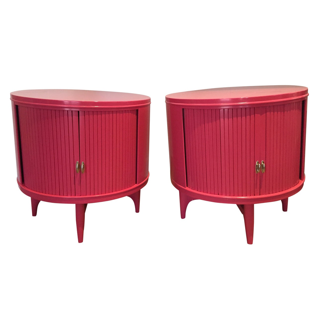 Pair of "Pink Panther" 1950s Drum Style Side Cabinets