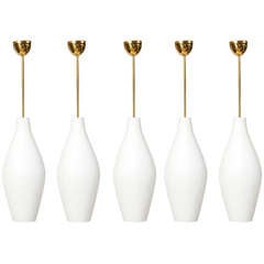 Group of Five Italian Frosted Pendant Lights