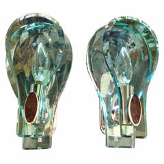 Pair of Italian Faceted Glass Wall Lights a la Fontana Arte