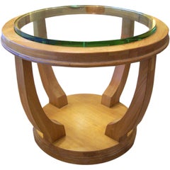 Art Deco Style Walnut Gueridon with Thick Glass Top