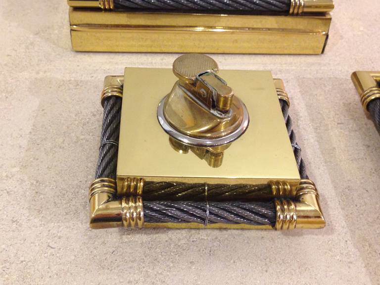 Italian Brass and Steel Smoking Set In Excellent Condition In Miami, FL