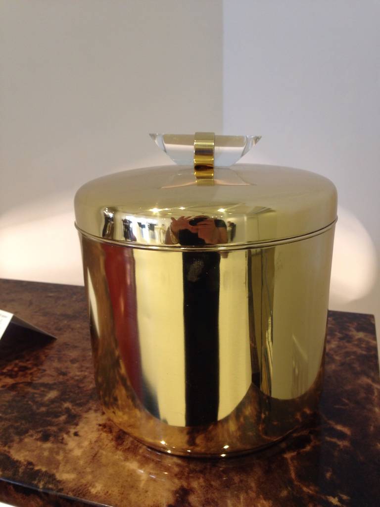 Exquisita cubitera de latón pulido y asa de Lucite.  ¡Muy chic!