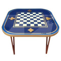 Exquisite Reverse Painted  Chess Table with all  Game Pieces