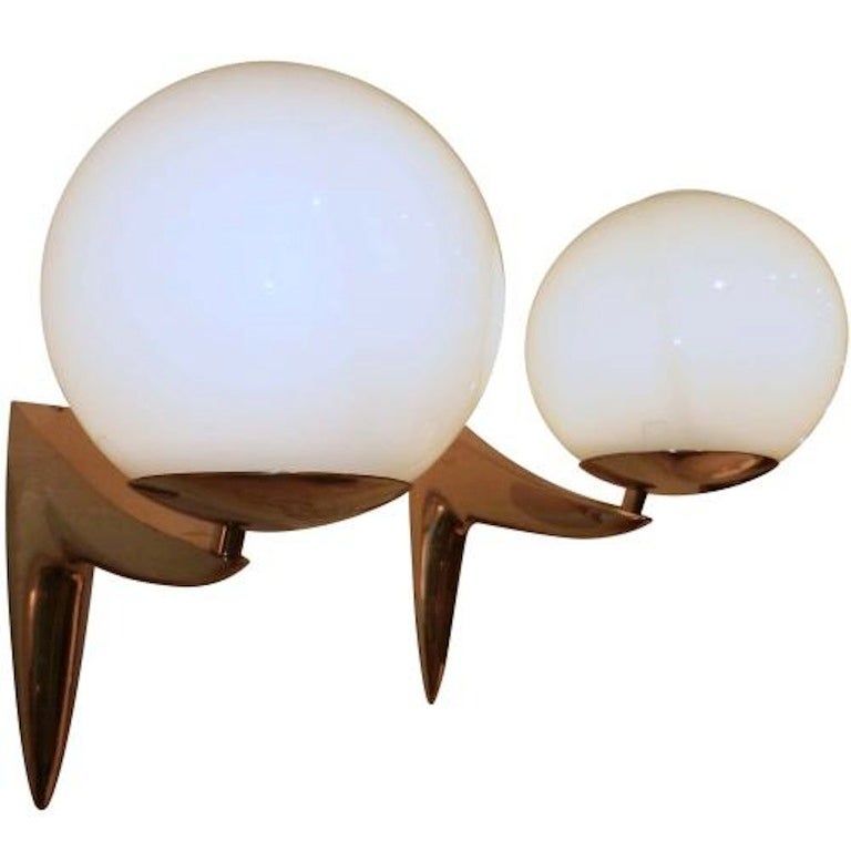 Mid-Century Modern A Pair of Mid Century Gilt Brass Wall Sconces, Two Pairs Available For Sale