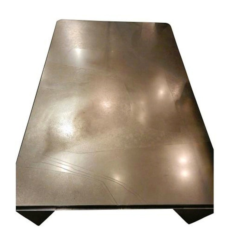 Belgian A Modernist Large Scaled Cocktail Table in Etched Steel