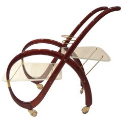 Mid-Century Modernist Bar Cart in Mahogany and Glass
