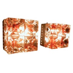 A Pair of Modernist Wall Sconces in Molded Glass and Steel by Poliarte