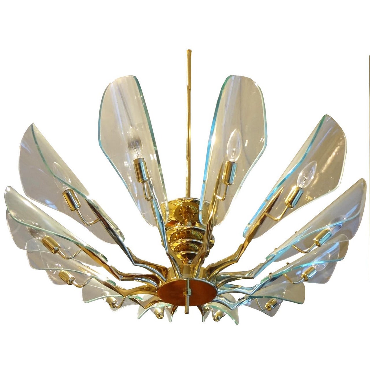 Pair of 12 Light Mid-Century Chandeliers Attributed to Stilnovo circa 1960 For Sale