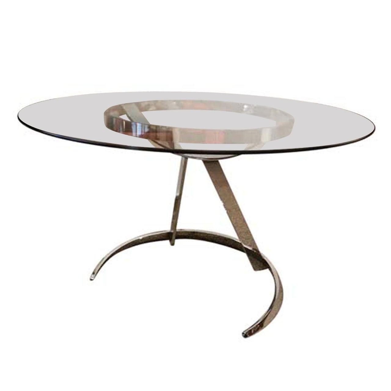 A Round Table in Glass and Chromed Steel by Boris Tabakoff