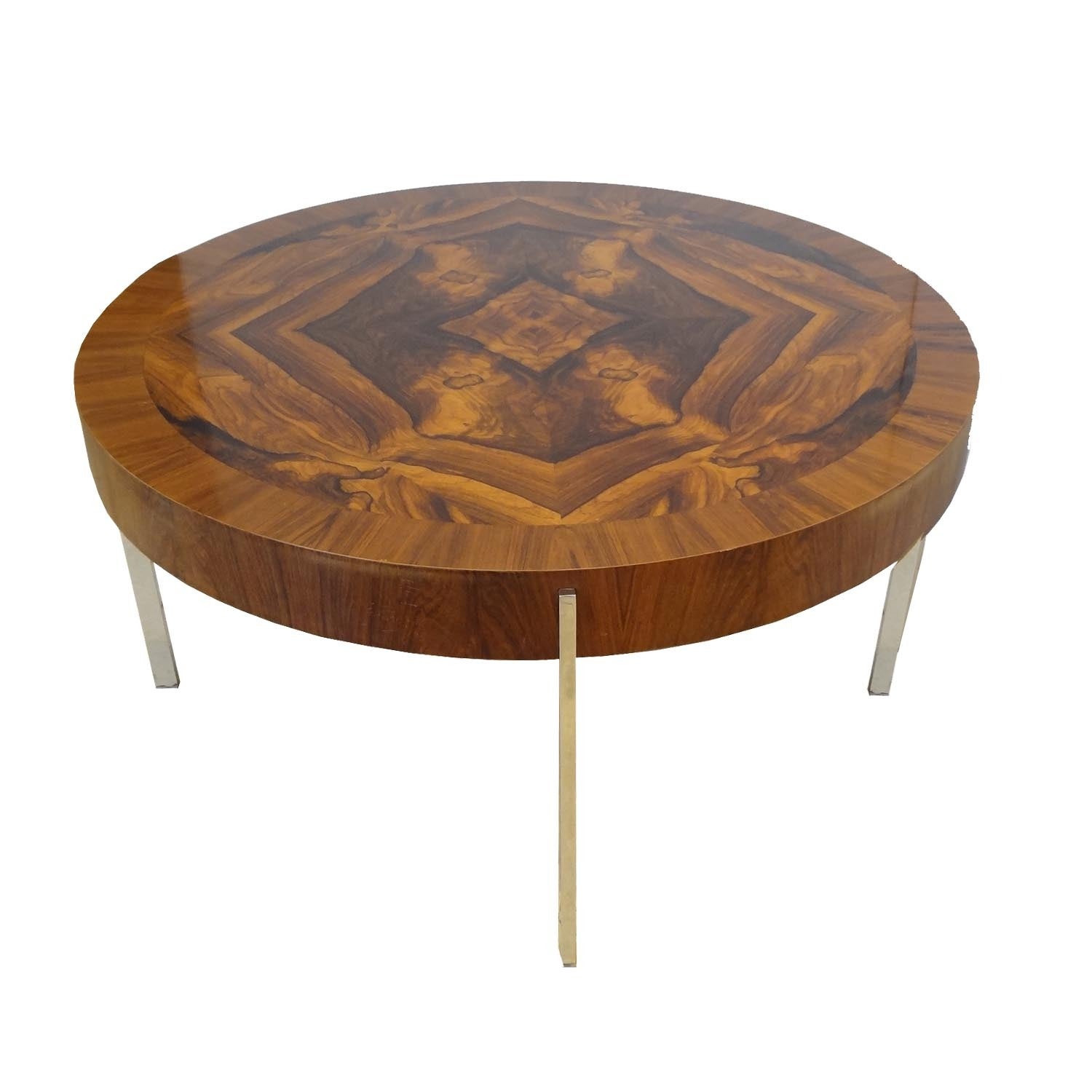 Modernist Round Cocktail Table in Walnut and Chrome For Sale