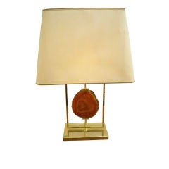 A Single Table Lamp in Gilt Brass and Agate by Willy Daro
