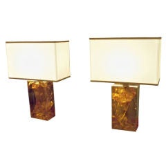 A Pair of Table Lamps in Amber Crackled Resin
