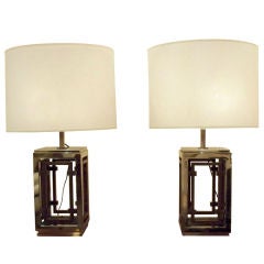 Pair of Large Mid Century Table Lamps in Chrome and Brass France circa 1970