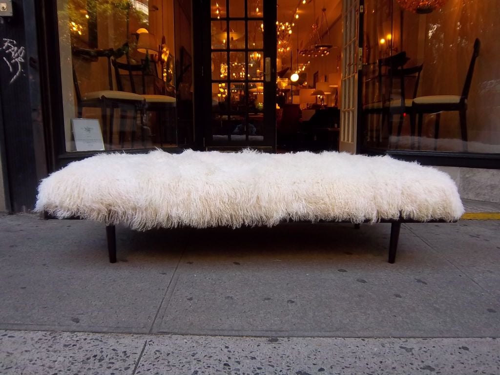 A Large Mid Century Day Bed / Bench Upholstered in Tibetan Lamb In Excellent Condition In New York, NY