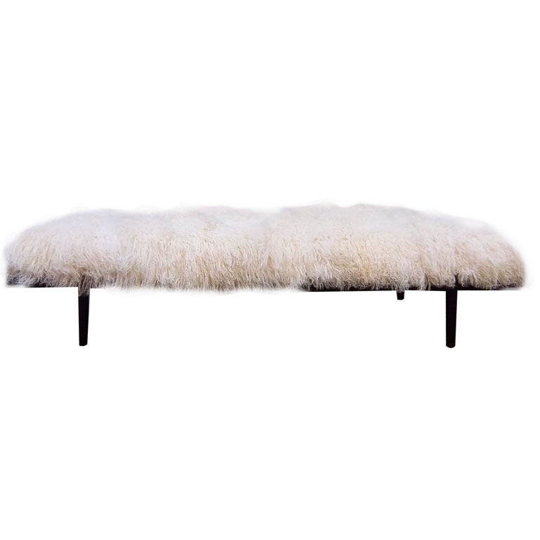 A Large Mid Century Day Bed / Bench Upholstered in Tibetan Lamb