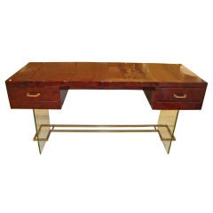 A Writing Desk in Original Lacquer, Glass and Bronze by Raphael