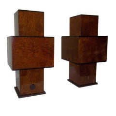 A Pair of Modernist Table Lamps in Burl Sequoia by Willy Rizzo