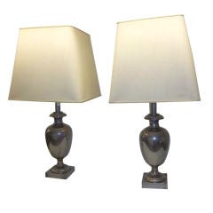 Pair of Massive Table Lamps in Silver Attr. to Maison Jansen