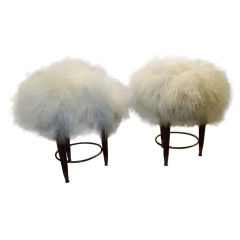 A Pair of Round Stools in Tibetan Lamb by Maurice Jallot