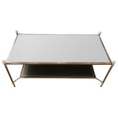 Cocktail Table in Brass, Mirror and Leather attr. Maison Bagues