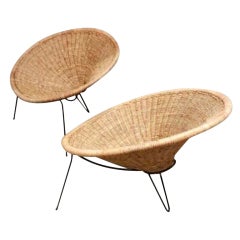 A Pair of Modernist Chairs in Wicker and Steel by R. Mango
