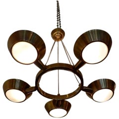 A Mid Century Five Light Chandelier in Brass and Glass by Amba