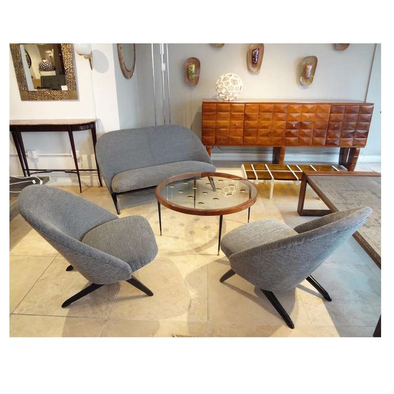 Upholstery Pair of Mid-Century Club Slipper Chairs by Theo Ruth