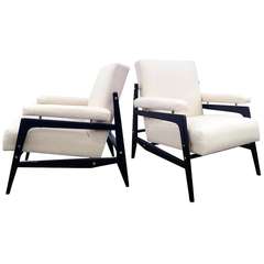 Pair of Mid-Century Club Chairs in Black Lacquer in the Style of Raphael