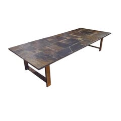 A Cocktail Table in Brass, Slate & Hand Thrown Tile, Produced by Amphora, Design