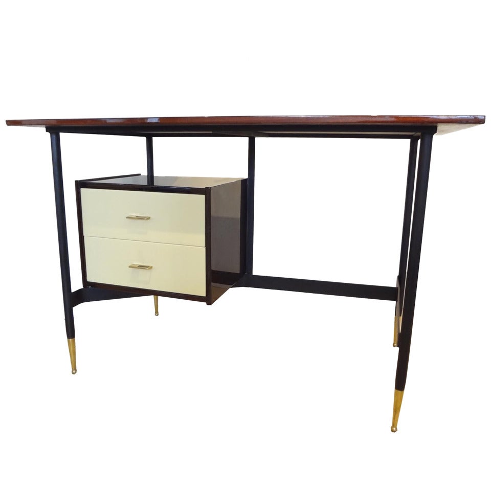 Mid-Century Modern Writing Desk in Mahogany and Steel, Italy, circa 1955 For Sale