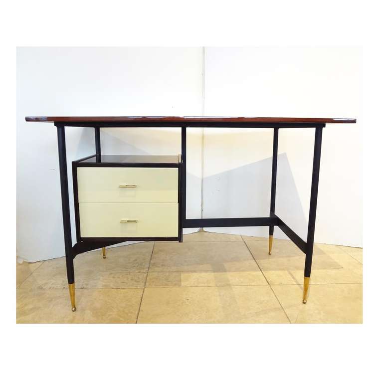 Mid-Century Modern Writing Desk in Mahogany and Steel, Italy, circa 1955 In Excellent Condition For Sale In New York, NY