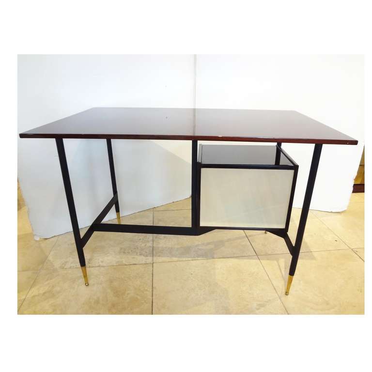 Mid-20th Century Mid-Century Modern Writing Desk in Mahogany and Steel, Italy, circa 1955 For Sale