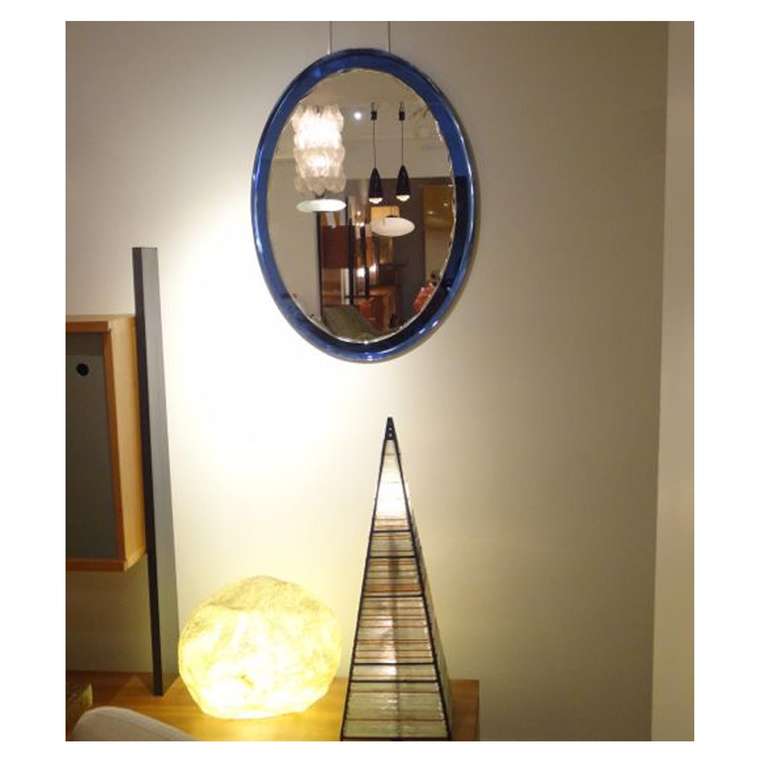 Italian Mid-Century Oval Mirror in the Style of Fontana Arte For Sale