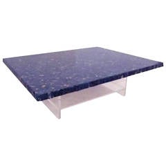 Large Cocktail Table in Lucite and Deep Blue Marble JJ Hervy Belgium circa 1980