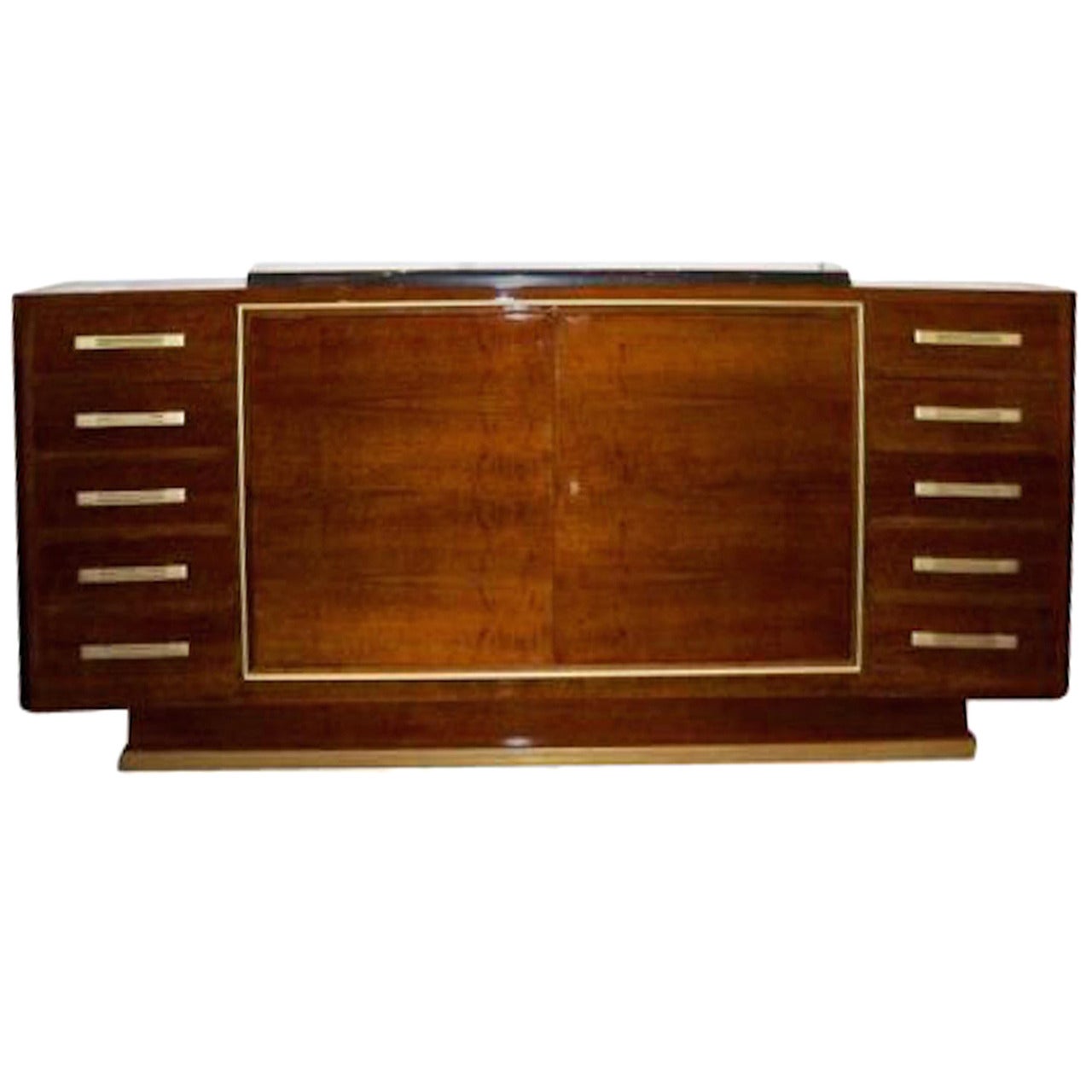 Andre Renou and Jean-Pierre Genisset Important Sideboard in Walnut and Bronze