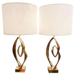 A Pair of Table Lamp in Gilt Brass by Willy Daro