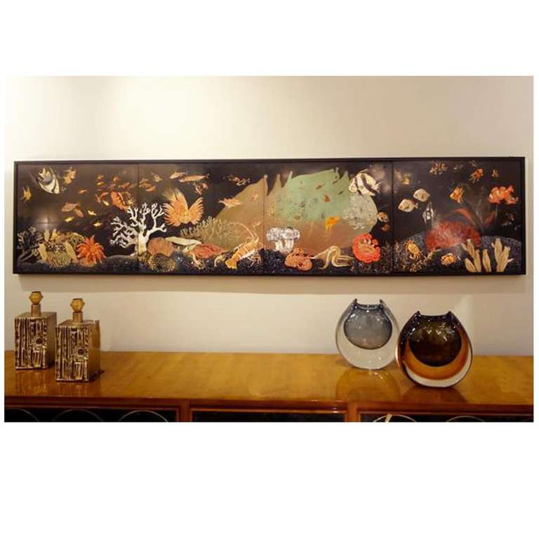 Mid-20th Century Important Four Piece Wall Panel in Eggshell Lacquer in the Style of Jean Dunand For Sale